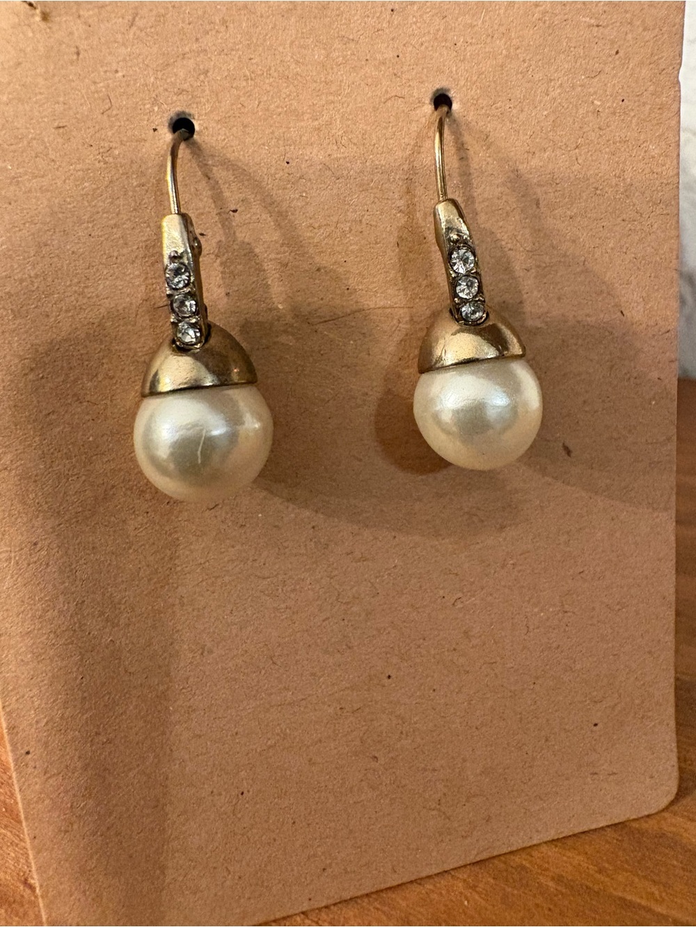 Gold-Tone Pearl Drop Earrings with Crystal Accents